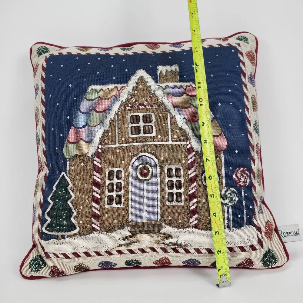 Riverdale Decorative Products Gingerbread House Tapestry Christmas Pillow 16x16